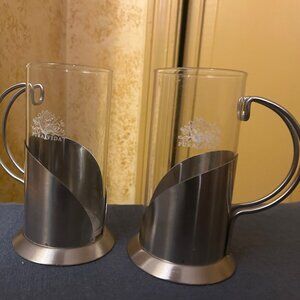 Vintage Pura Vida Irish Coffee mugs with stainless steel holders  6in tall from